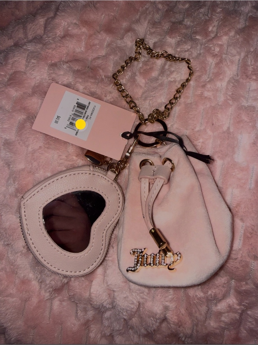Pink Heart Mirror Keychain Pouch - Picture 2 of 4